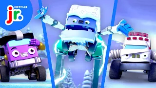 Snowy Mountain MONSTER Rescue! ❄️🚒 Mighty Monsterwheelies | Netflix Jr