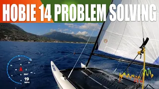 Hobie 14 stronger wind tacking trouble shooting  Multi cam with commentary