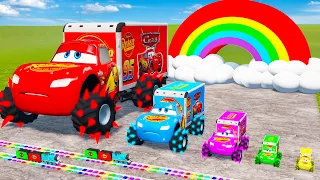 Flatbed Truck Mcqueen | Transportation with Truck - Pothole vs Car #590 - BeamNG.Drive