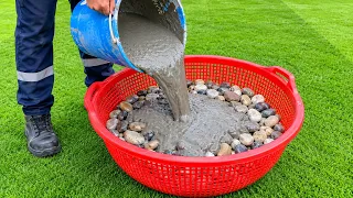Amazing idea! How to make flower planter from plastic basket and pebbles