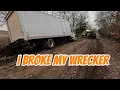 I RECOVERED A BOX TRUCK ON A ROAD THATS BEEN CLOSED FOR YEARS! PULLED HIM MILES BACK TO SOLID ROAD!!
