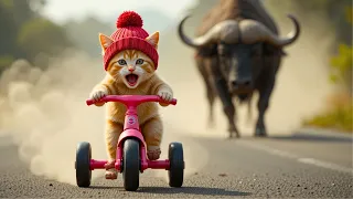Kitten survives from ferocious buffalo 😿 #cat #ai #cutecat #aicat #catlover