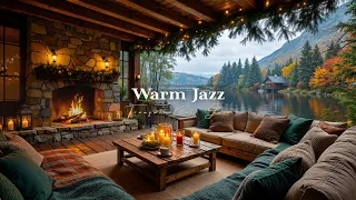 Warm Piano Jazz by the Fireplace | Gentle Jazz with Peaceful Lakeview for Work, Study, Focus