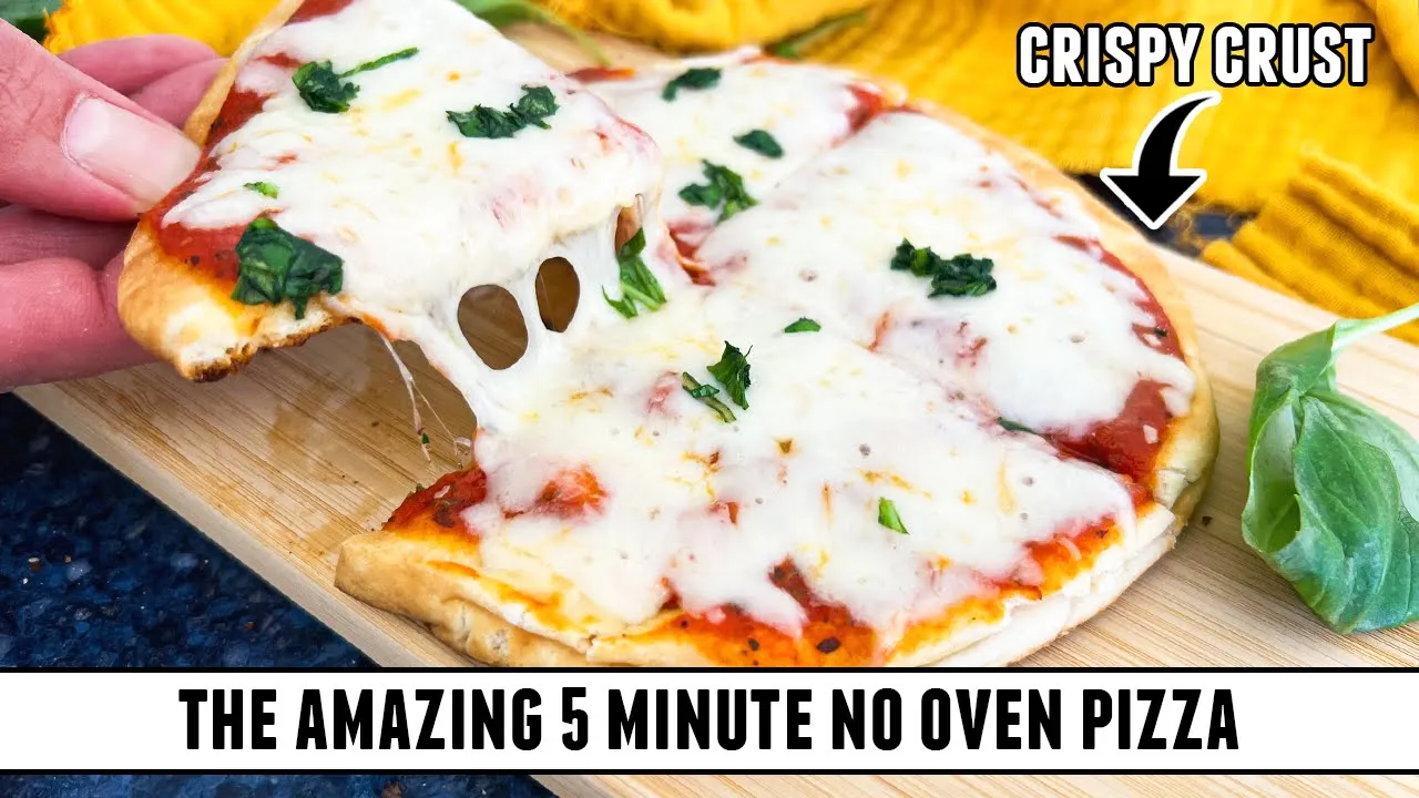 5 Minute NO OVEN Pizza   Crispy Crust + Melted Cheese + Homemade Sauce