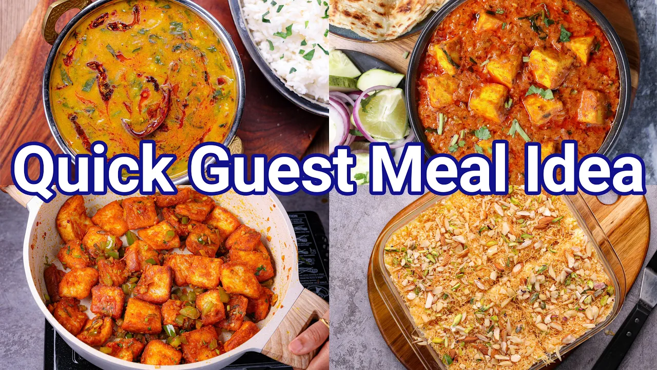 Quick & Easy Guest Meal Thali Recipe   Complete Combo Meal with Curry, Dal, Starter & Dessert