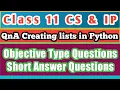 QnA Creating lists in Python Computer Science Informatics Practices Class 11