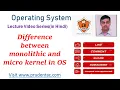 Difference between monolithic and micro kernel in OS