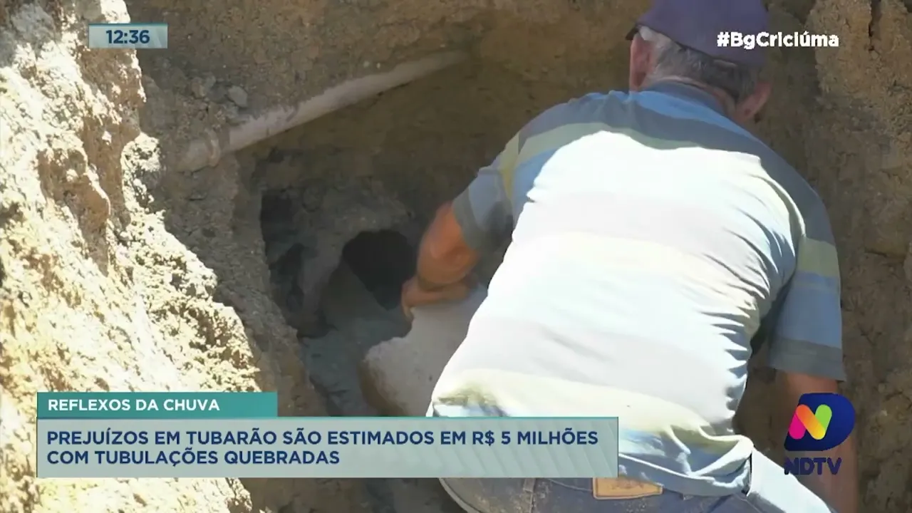 Prejuízos com tubulações quebradas devido às chuvas em Tubarão são estimados em R$ 5 milhões