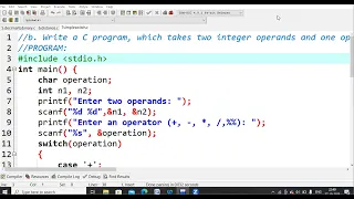 7 C program to implement basic arithmetic operators using switch case - C Program LAB