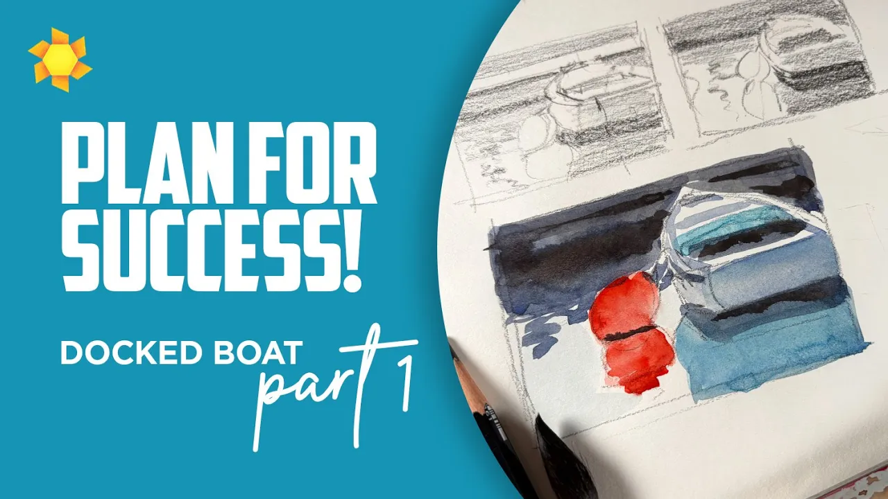 How to Make Thumbnail Sketches in Pencil and Watercolor | Docked Boat, part 1