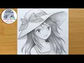 Lagu How to draw Anime girl with hat - step by step  || Manga Girl Pencil Sketch