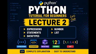Python Tutorial for Beginners Lecture 2 Expressions Statements Datatypes Number List