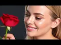 Blonde Woman Accepting a Rose with a Radiant Smile #LoveStory #EmotionalPortrait