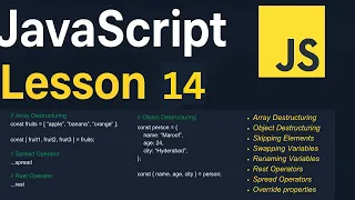 JavaScript Lesson 14 Object and Array Destructuring Rest and Spread Operators JS Tutorial