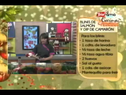 Blinis de salmón y dip de camarón