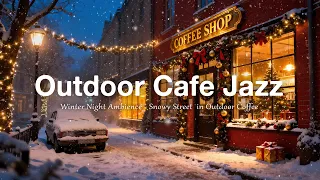 Outdoor Cafe Jazz Music Winter Night With Piano Jazz Instrumental Snowfall For Relax Work 