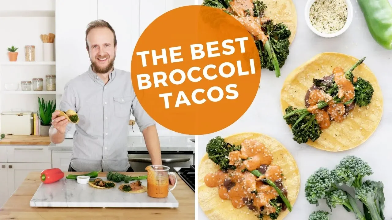 The BEST Broccoli Tacos with Roasted Red Pepper Sauce   Easy, Healthy Lunch or Dinner Recipe