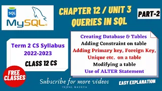 Chapter 12 Queries in SQL Part 2 Creating Database and tables Alter command Class 12 CS