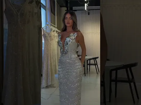 Silver Floral Appliqué Gown: The Neckline Details | MAJLESI