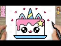 How to Draw a Cute Unicorn Cake Simple Easy for Kids