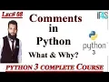 Python Tutorial in Urdu Hindi Comments in Python - Single Line Multi Line Why Comments