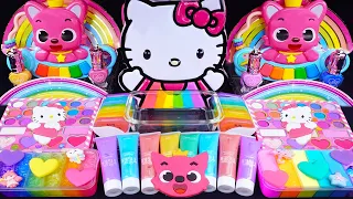 Rainbow Slime mixing Eyeshadow,Glitter & Random things into slime #Satisfying #slimeasmr #kittyslime
