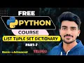 Python Lists Tuples Sets Dictionaries Explained Python Data Structures Tutorial Telugu