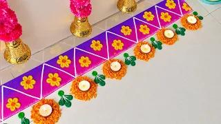 Beautiful Flower Rangoli for Diwali 2026 🌼🪔 | Easy Flower Rangoli Border #diwali #rangoli #idea