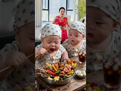 baby playing with baby 😂 먹방은 혼자, 구경은 함께하는 쌍둥이🤣💛💖