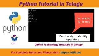 membership identity operators on strings Python Tutorial for Beginners in telugu Part 14