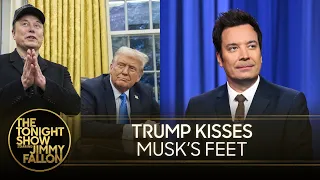 Elon Musk Demands Federal Workers Justify Jobs, Trump Kisses Musk's Feet in AI Video | Tonight Show
