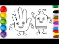 Simple And Easy Drawing Cute Hand Hand Sanitizer Coloring Page Hygiene Cartoon Characters