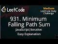 931 Minimum Falling Path Sum JavaScript Iteration Simple Easy Solution Memoization