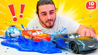 McQueen Şimşek ile Araba Yarışı Oyunu | Jackson Storm Slime Döküyor