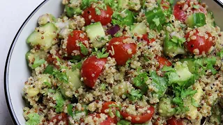 Curried Quinoa Salad Salad: 1 cup quinoa 3 cups water 1/2 teaspoon salt 2 cucumbers, diced 1 red bel. 