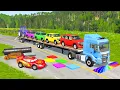 Flatbed Truck McQueen | Transportation with Truck - Pothole vs Car #124 | BeamNG.Drive Gameplay