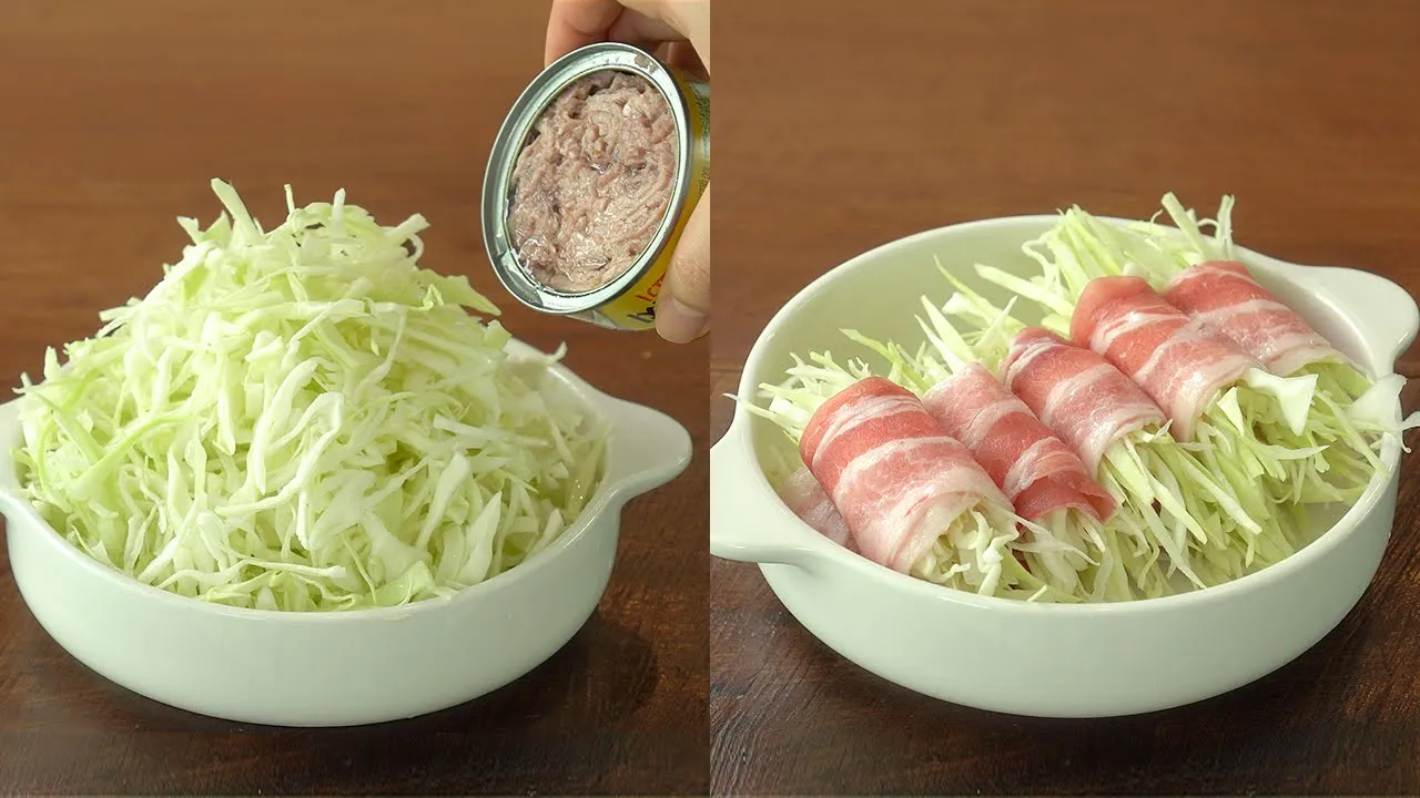 전자레인지 양배추 요리 2종 (참치 양배추 찜 & 삼겹살 양배추 말이)