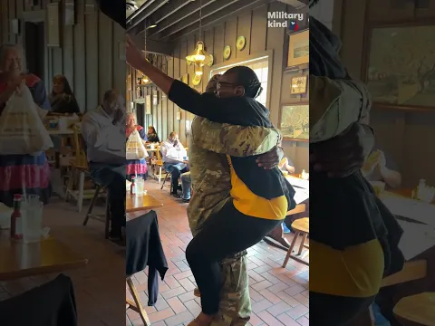 'My baby!' Soldier's mom screams when he interrupts her birthday meal