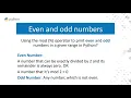 Printing even and odd numbers using mod operator in python