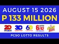 Lotto Result Today 9PM August 15 2026 PCSO
