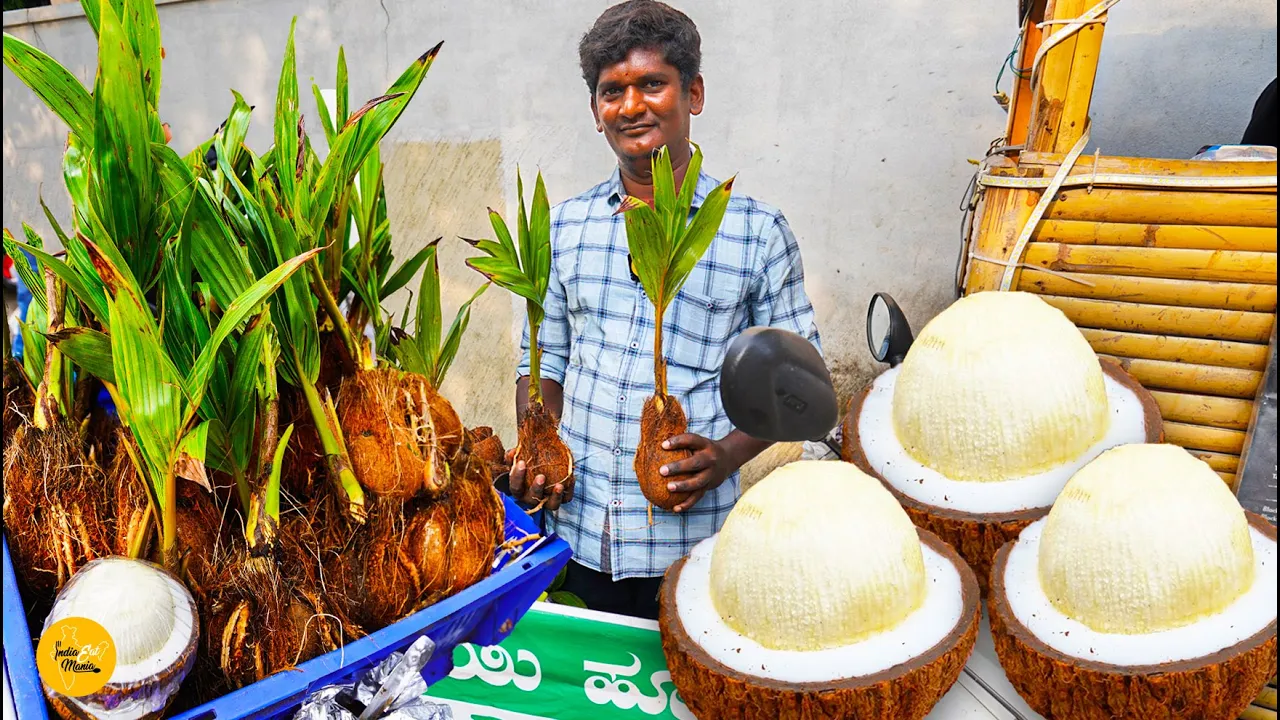 Bangalore Anna Selling Unique Coconut Flower Fruit Cutting Rs. 80/- Only l Karnataka Street Food
