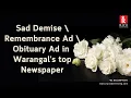 Book Obituary ad Death Announcement Sad Demise Ad in Warangal s Leading Newspapers