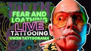 Live tattooing "Fear and Loathing" piece at Viken Tattoorama