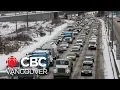 Snow and ice slow traffic on Highway 1 in B C