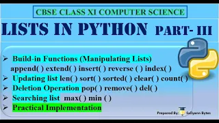 Lists in Python Part 3 Built-in Functions for Python Lists CBSE Class 11 Computer Science