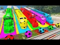 Lagu Train vs Slide Color vs Stairs Color and Deep Water Truck Rescue - Cars vs Rails and Train - BeamNG