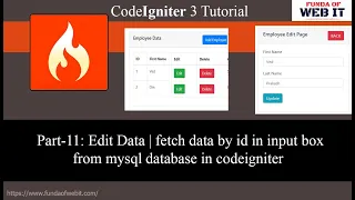 Codeigniter 3 Tutorial Part-11 Edit Data fetch data by id in textbox from database in codeigniter