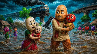  गाँव में आई भयंकर बाढ़ 😱 आलू ने बचाई अपनी पत्नी, बच्चों और पूरे गाँव की जान | Aalu Emotional Story 