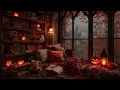 Cozy Reading Nook in a Halloween Ambience | Haunting Piano & Cello with Rain | Dark Academia Music