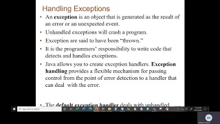 Java II Chapter 11 Class 2 Part 1 Exceptions